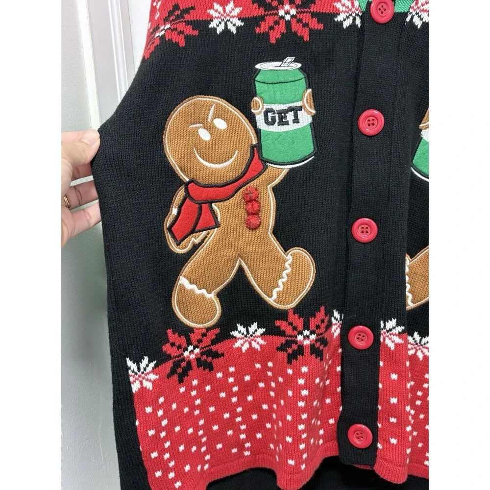 Spencer's Workshop Gingerbread Men Ugly Christmas Sweater Cardigan Get Lit Sz L